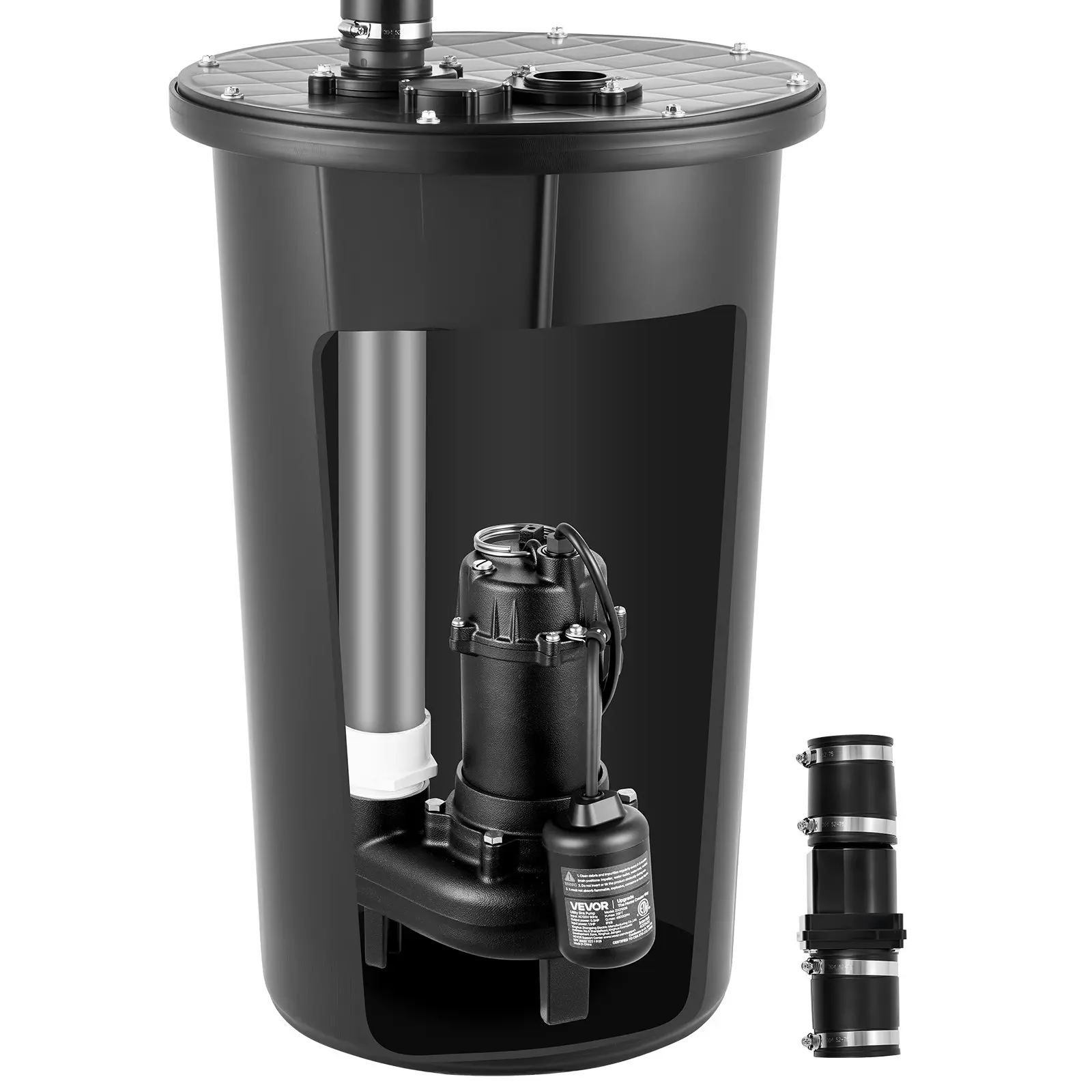 VEVOR Sewage Pump System, 1/2 HP, 4800 GPH Cast Iron Sewage Pump with Basin Kit, 120 Volt, Automatic On/Off Outdoor Water/Seepage Collection and Removal System with Float Switch, 2" Discharge, Black