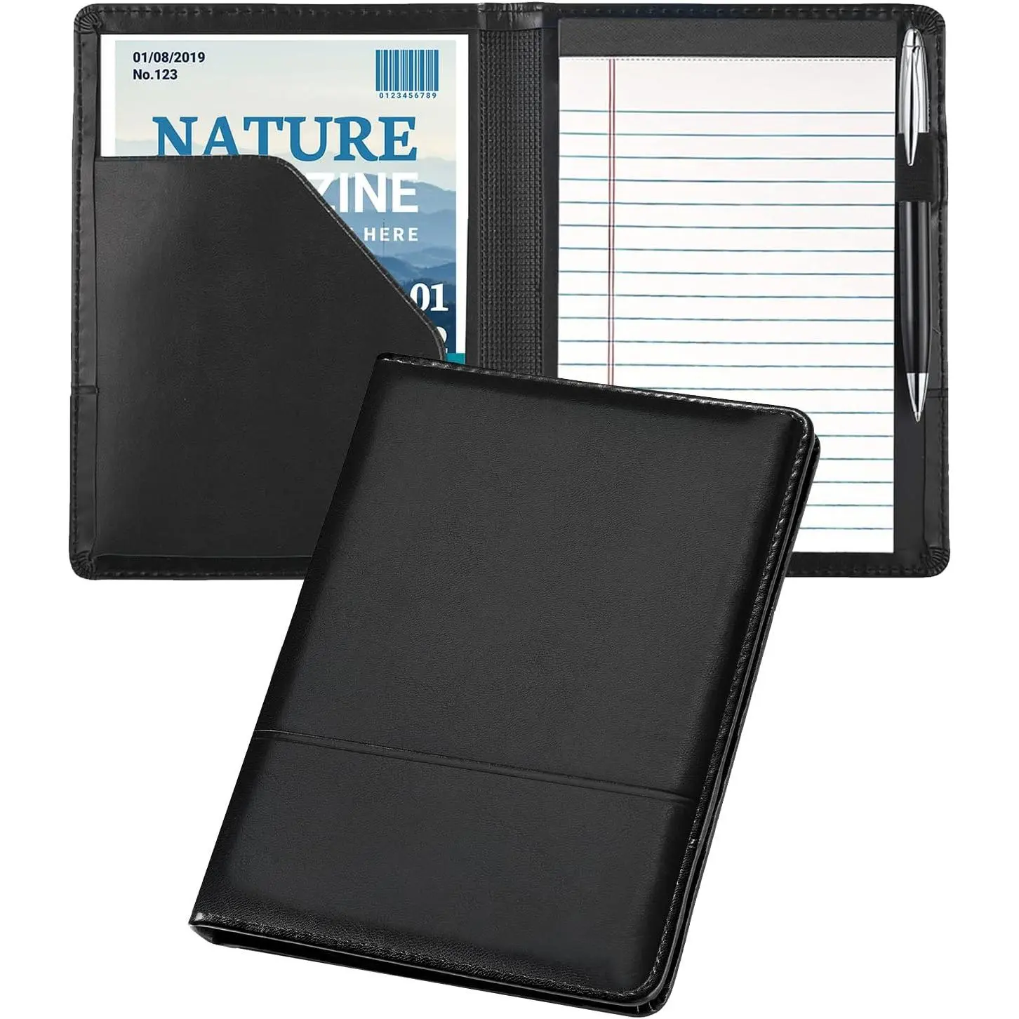 Classic Padfolio/Junior Portfolio Folder Case, Business A5 Binder Organizer Notepad for Men Women, 5 x 8 Writing Pad Included,Black.