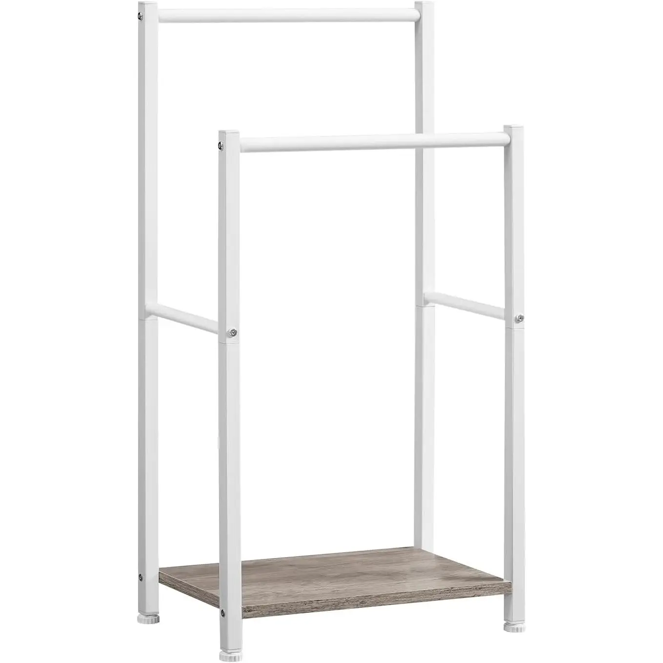Freestanding bathroom towel rack, double-layer blanket rack, dimensions are 16.5inch long x 9.4inch wide x 31.5inch high, blanket storage rack with shelves, drying and display rack, white and gray WG02LB01