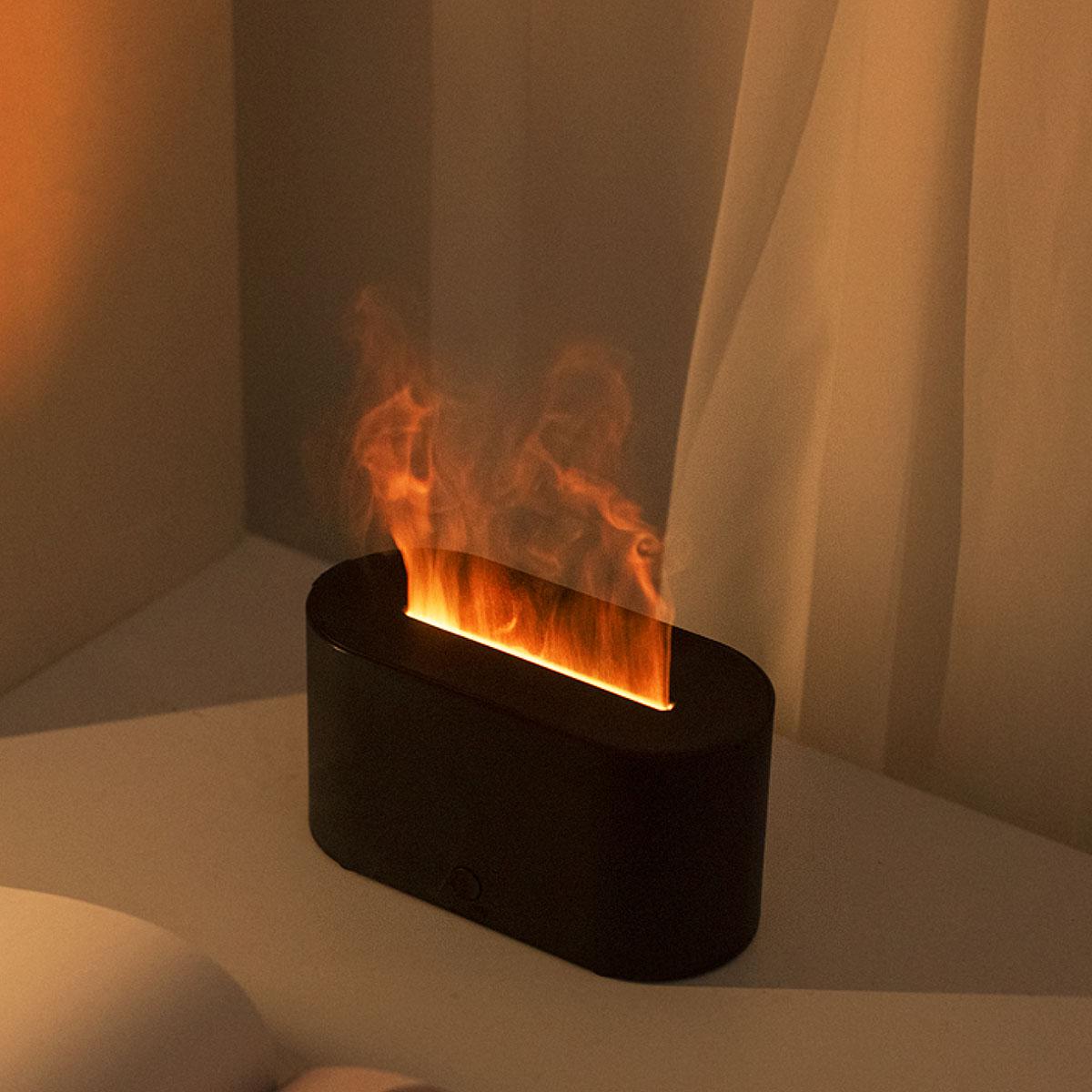 130ml Simulate Flame Design Ultrasonic Aroma Diffuser, Portable USB Powered Essential Oil Desktop Diffuser with 7 Colors Lighting, Air Humidifier for Home Office, Colorful Flame Humidifier