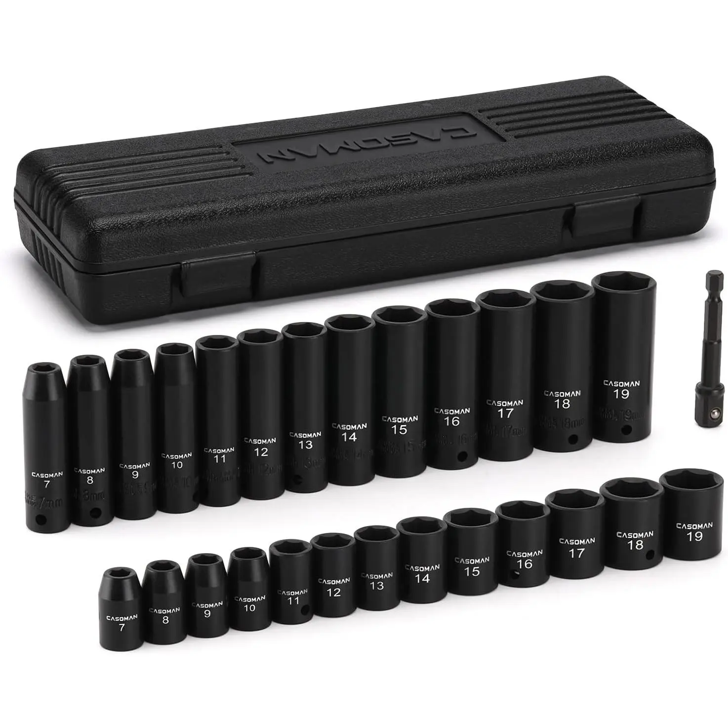 27-Piece 3/8-Inch Drive Impact Socket Set - CR-V Steel, 6-Point, Deep Shallow, Metric Sizes (7mm-19mm) for Sports & Outdoor Leisure Indoor Recreation Equipment