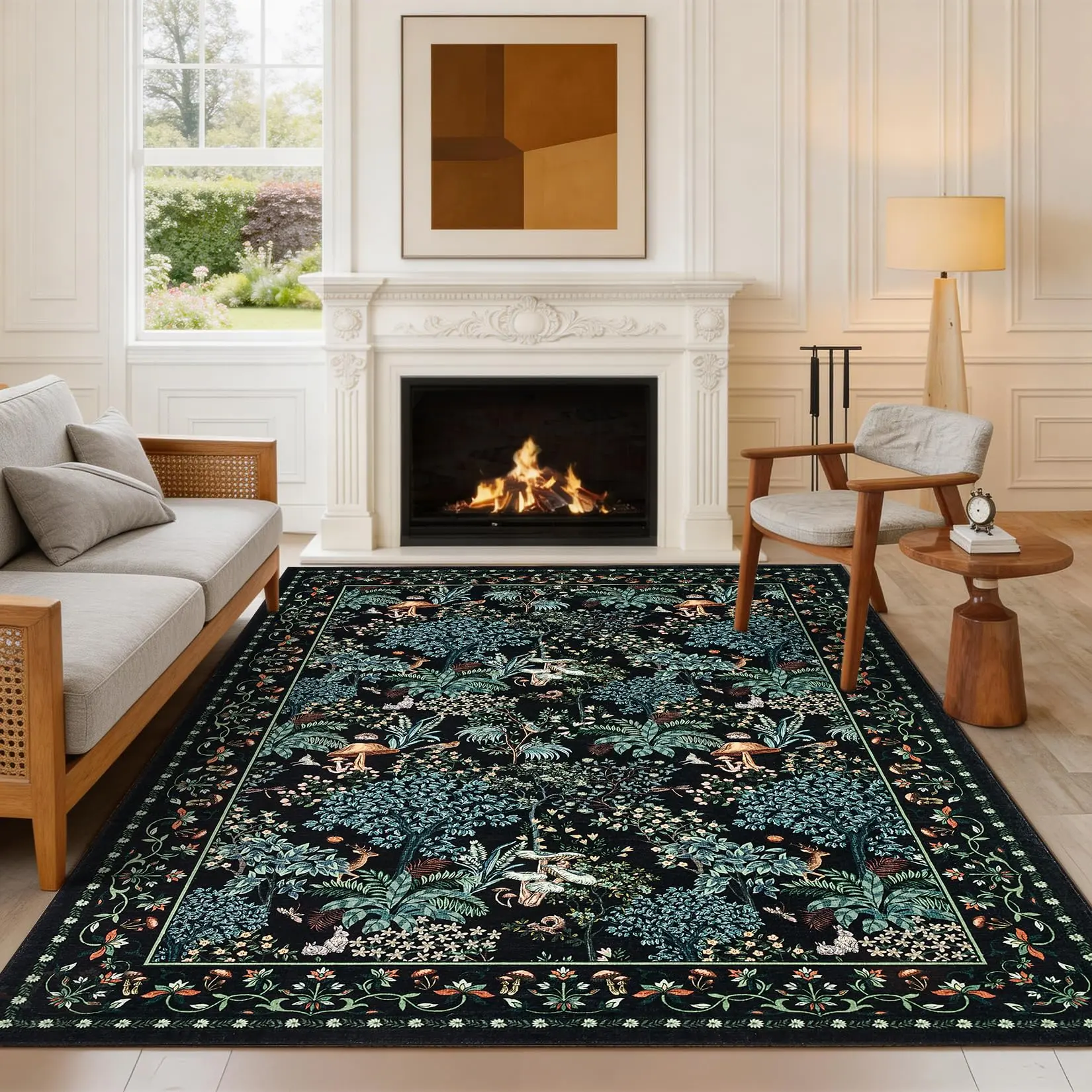 Vintage Floral Print Rug Washable Mushroom Pattern Soft Non-shedding Foldable Interior Decorative Rug Stain-resistant Non-slip for Living Rooms Bedrooms Children's Rooms and Farmhouses