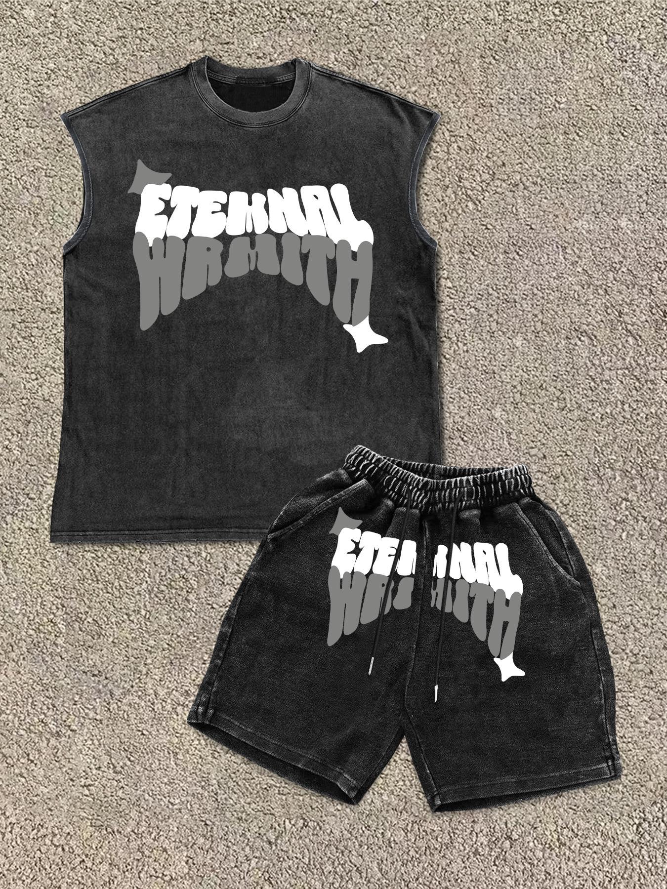 Men's Star & Letter Print Tank Top & Shorts Two-Piece Set, Regular Fit Casual Street Sleeveless Top & Shorts for Daily Wear, Men's Clothing for All Seasons, Cotton