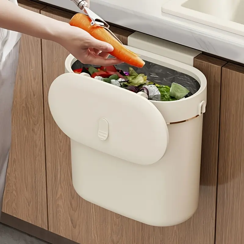 Wall Mounted Trash Can with Lid, Hanging Slim Waste Bin for Bathroom Toilet Gap & Kitchen Food Scraps, Wall Hang Garbage Container Household Multifunctional Storage Basket, Kitchen Waste Bins