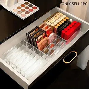 7-grid Clear Makeup Storage Box, 1 Count Cosmetic Makeup Storage Tray, Desktop Makeup Organizer for Home Bathroom Hotel Salon