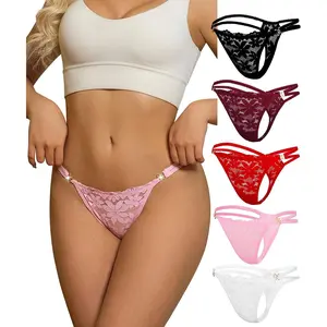 5 Pack Women’s Floral Lace Thong Panties Set, Sexy Style Seamless G-String Underwear, Double Strap Low Rise Breathable Intimates, Y2K Aesthetic Soft Stretch Lightweight Comfortable Daily Wear Lingerie for Women, Romantic Minimalist Fashion Underwear Colle