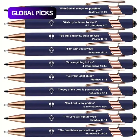 10 Inspirational Bible Verse Writing Pens, 2-in-1 Design with Smooth Writing, Adjustable Ink Flow, Metal Body, Stationery Writing Tools & Bible Study Supplies, Ideal for Church & Easter Gifts #GLOBAL PICKS