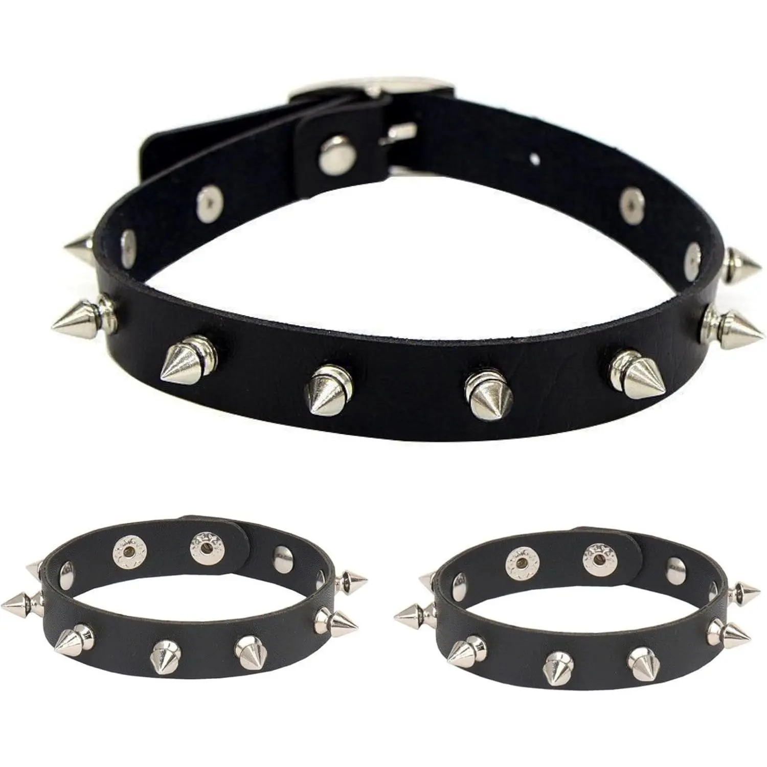 3 count punk accessories Choker Necklace and spiky bracelet for women men, punk  spiked bracelets studded bracelet leather choker