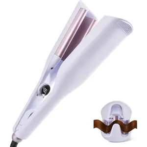1.25 Inch 3 Barrel Ceramic Ionic Curling Iron Hair Crimper Waver, Beach Waves Hair Styling Tool for Women, Blue