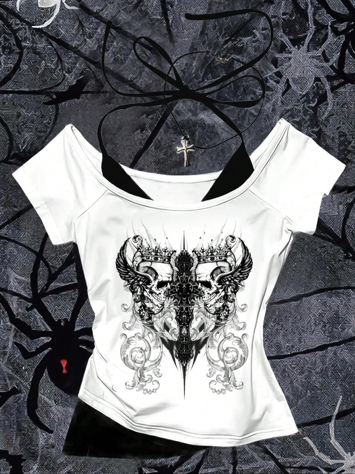 Women's 2 in 1 Floral & Letter Print  Halter Tee, Y2k Casual Top for Summer, Ladies Clothes for Daily Wear