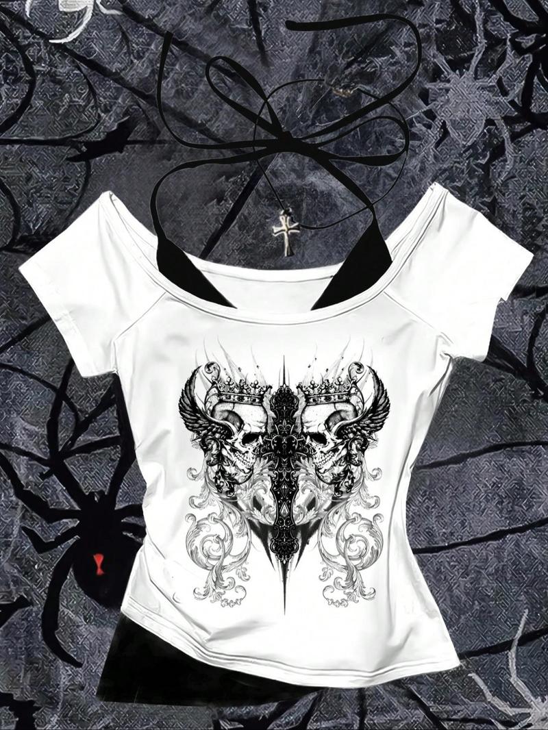 Women's 2 in 1 Floral & Letter Print  Halter Tee, Y2k Casual Top for Summer, Ladies Clothes for Daily Wear