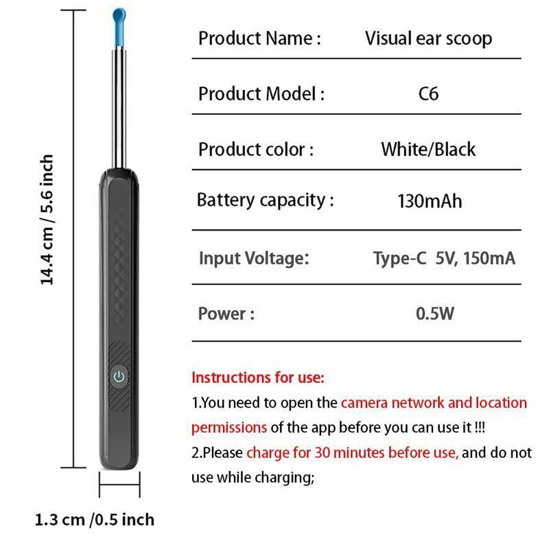 Electric Ear Wax Removal Tool, High-resolution Camera with 360° Angle Of View & 6 Led Lights, Ear Wax Remover, Earwax Removal Kit, Ear Wax Cleaning Tool for Women & Men, Ear Cleaner Camera