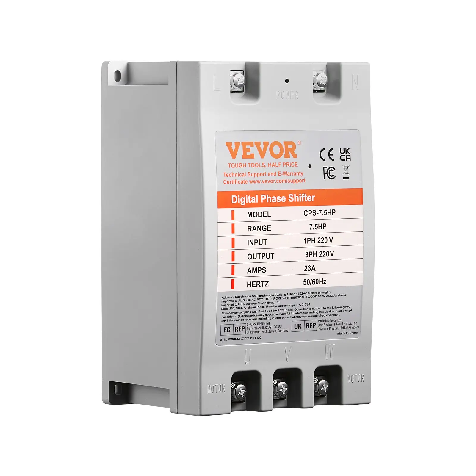 3 Phase Converter- 7.5HP 23A 220V Single Phase to 3 Phase Converter, Digital Phase Shifter for Residential Light Commercial Use, 220V Input/Output (One DPS Must Be Used on One Motor Only)