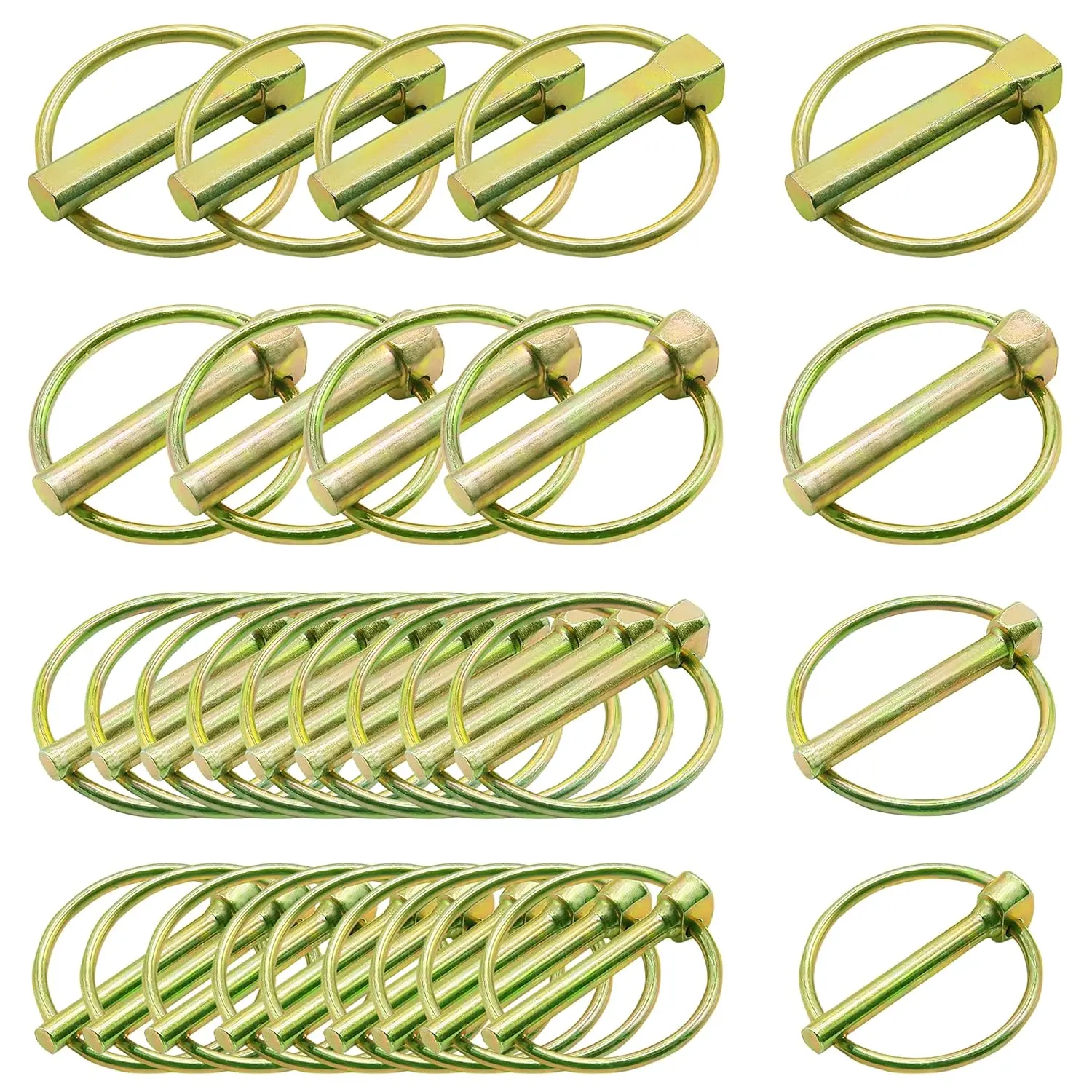 30 Pcs Lynch Pin Assortment Kit for Trucks Tractors Trolleys Lawn Mowers & Trailers, Sizes: 3/16"x1-7/16" 1/4"x1-3/4" 5/16"x1-3/4" 7/16"x1-3/4"