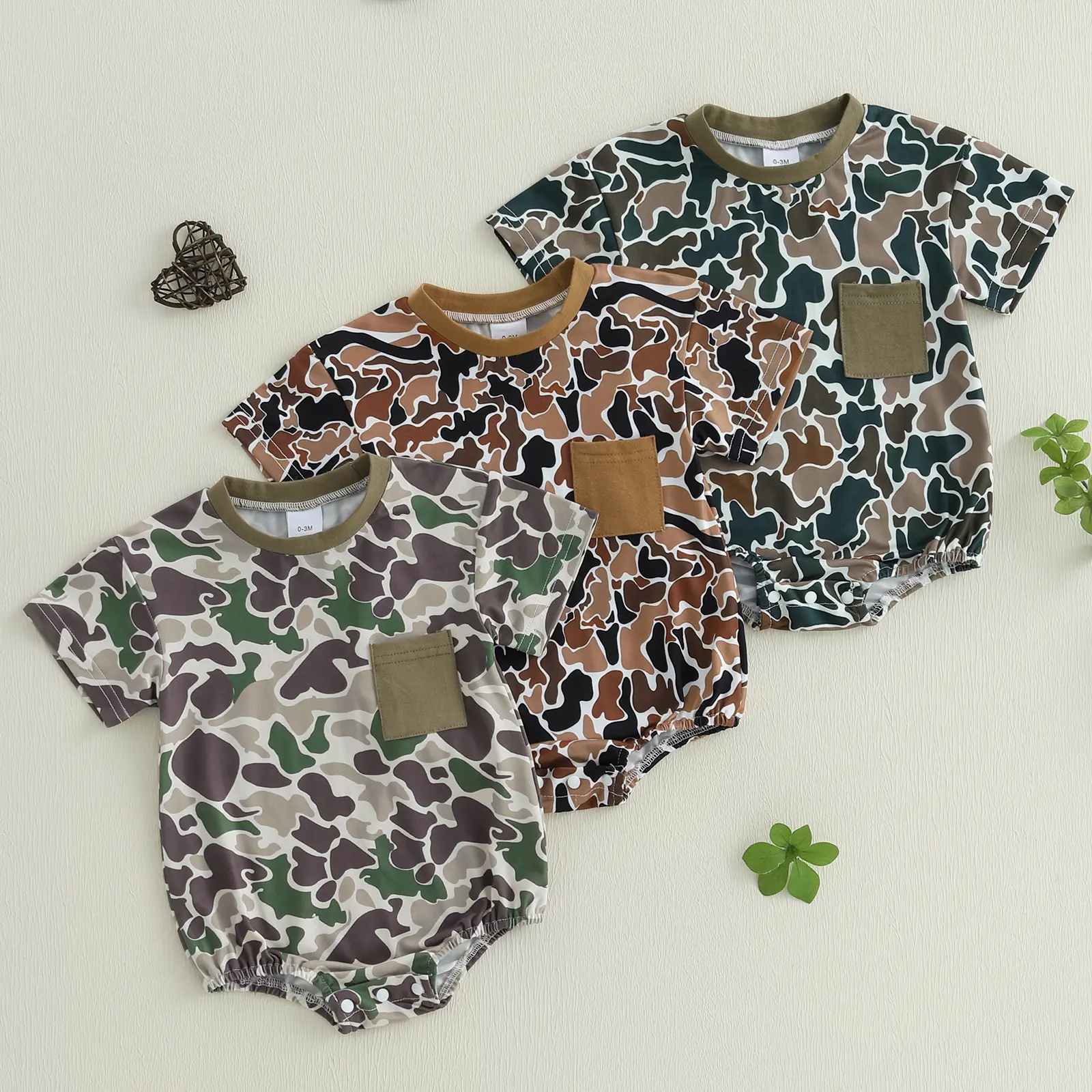 Infant Baby Boys Summer Casual Jumpsuit Short Sleeve Loose Fit Camouflage Romper 0-18 Months