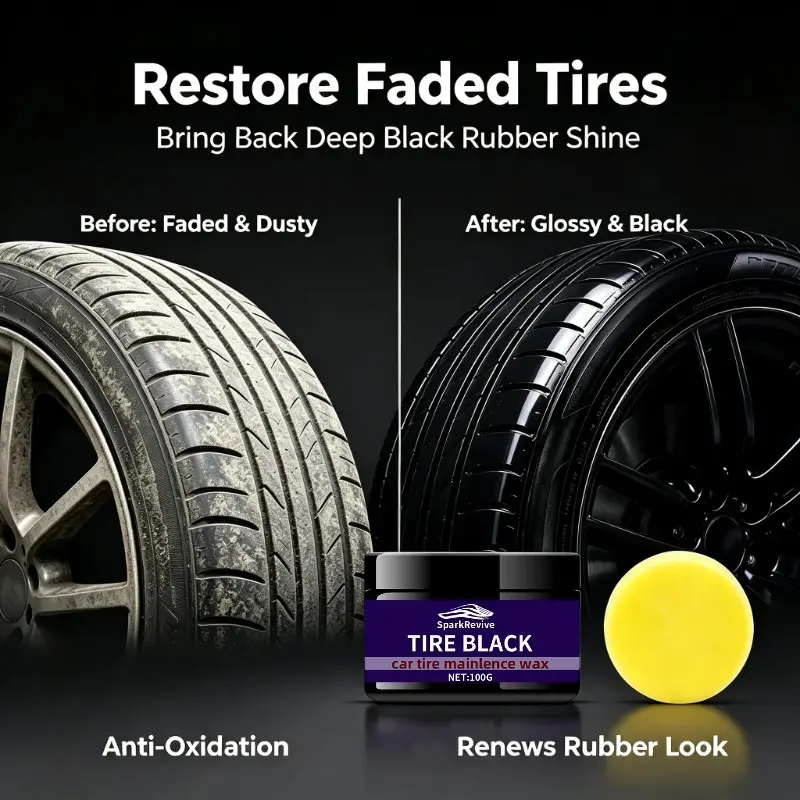 100g Car Tire Shine Paste Long Lasting Waterproof Tire Dressing Anti-Crack Rubber Renovation Brightener