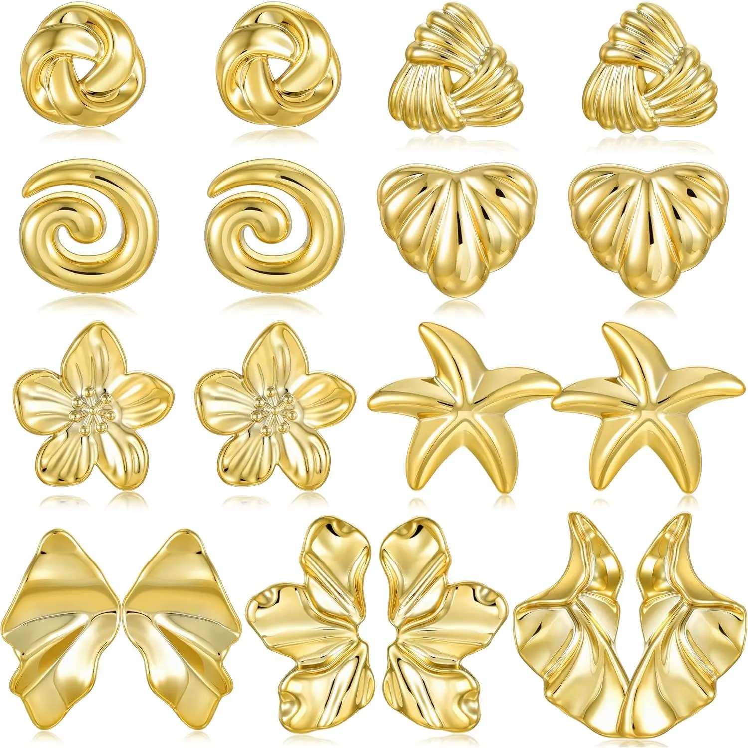Chunky Gold Dangle Earrings for Women, 9 Pairs Hypoallergenic Lightweight Earring Pack, Large Gold Stud Statement Earrings Set for Women Jewelry