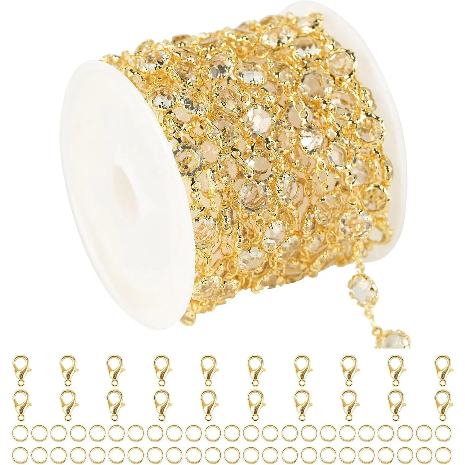 3 Yard 18K  Plated Brass Chain for  Making Clear   Chain Roll with Jump Rings and Lobster Clasps