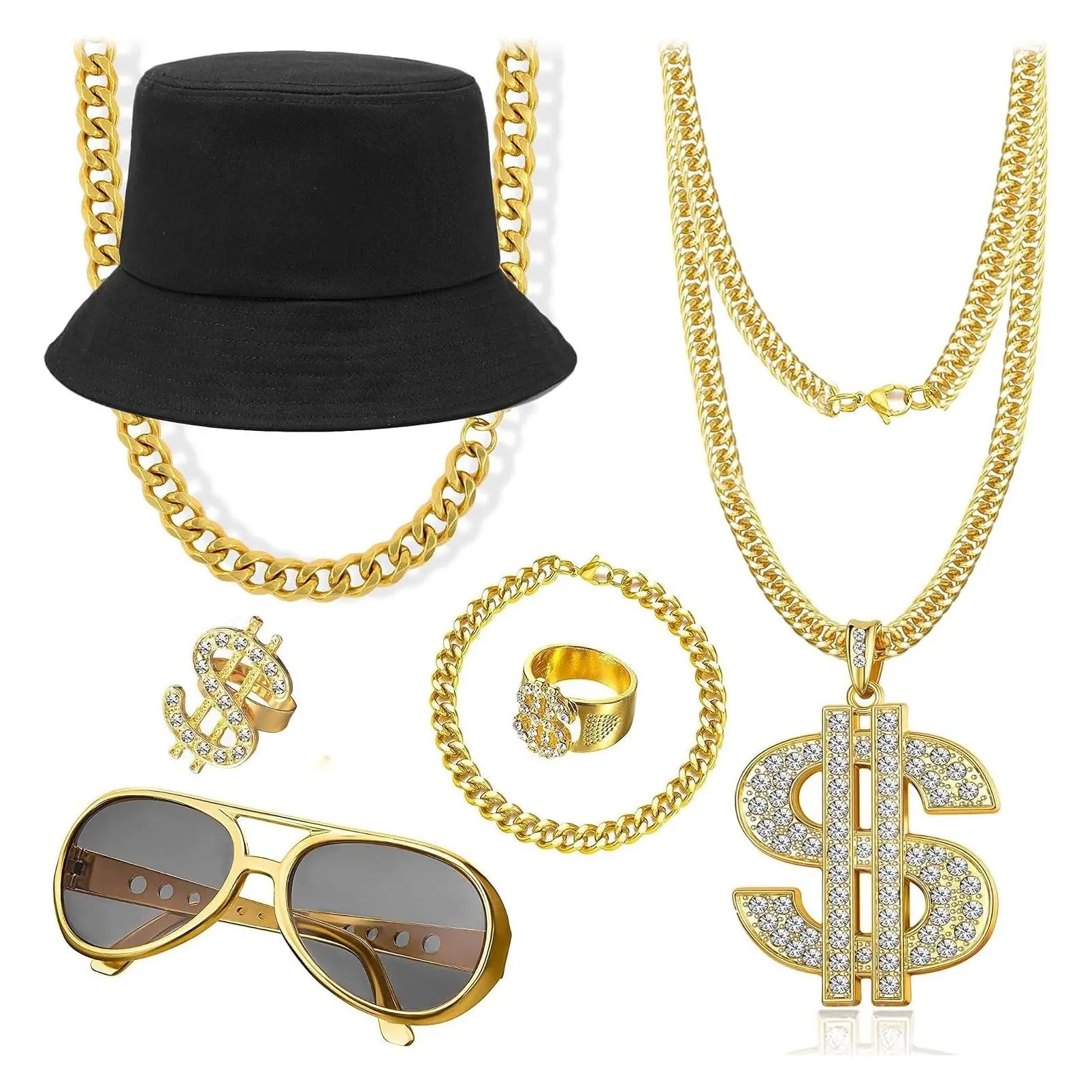 Men's 90s Hip Hop & 80s Rapper Costume Kit with Party Outfit AccessoriesGift