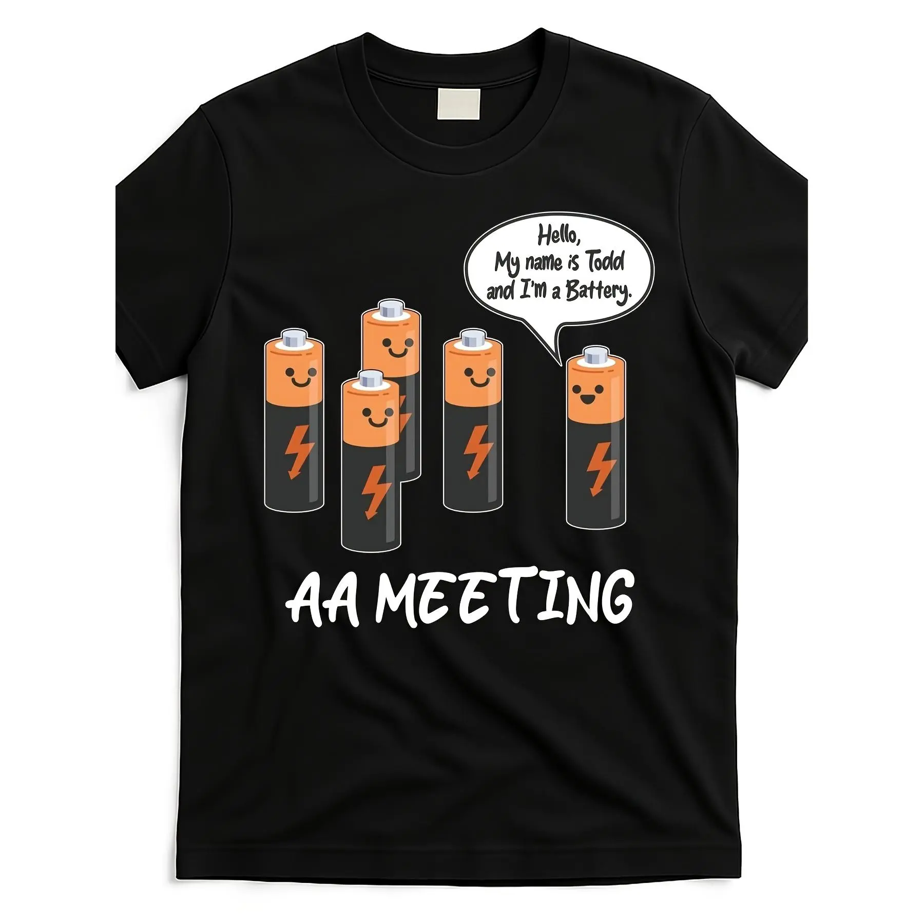 Men's 100% Cotton Stretch Knit Tee - Unisex Retro Crew Neck Short-Sleeve, Offset Print Funny AA Meeting AA Batteries Alphabet Graphic, 2026 New Style, Casual Outings Gift, Machine Wash, Fam6728459 (Black)
