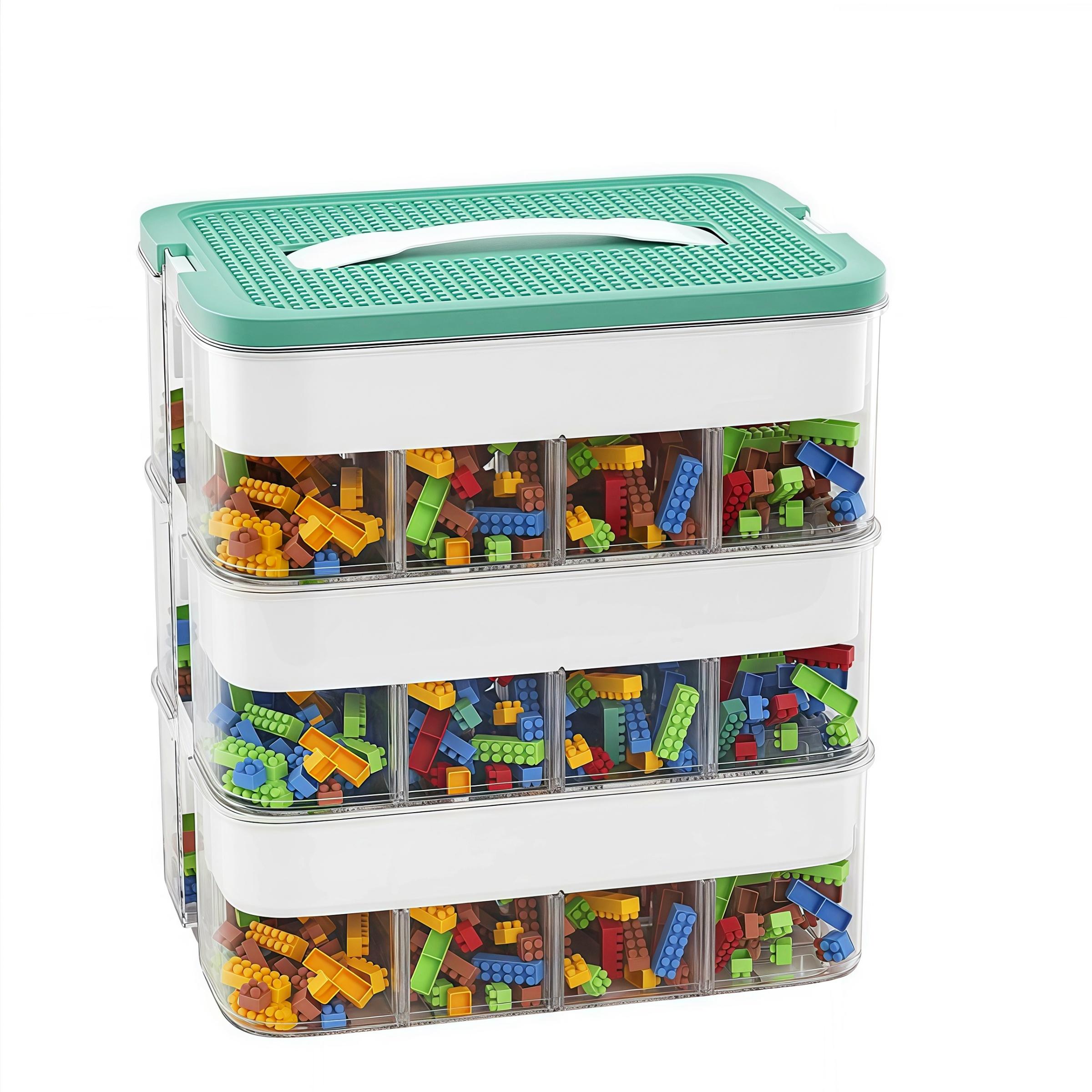 1 large particle building block storage box, super large capacity parts sorting bucket, 3-layer stackable storage box, suitable for home organization, ideal for bedrooms and game rooms, Clear storage box