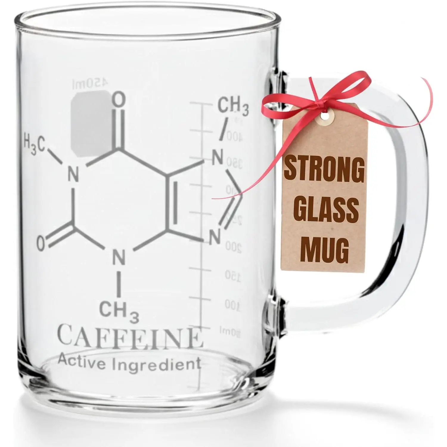 Caffeine Beaker Mug - Clear Caffeine Molecule Coffee Mugs With Handle - Glass Measuring Cup – Novelty Chemistry Science Teacher Gifts For Adults Women Men - Funny Drinking Glasses
