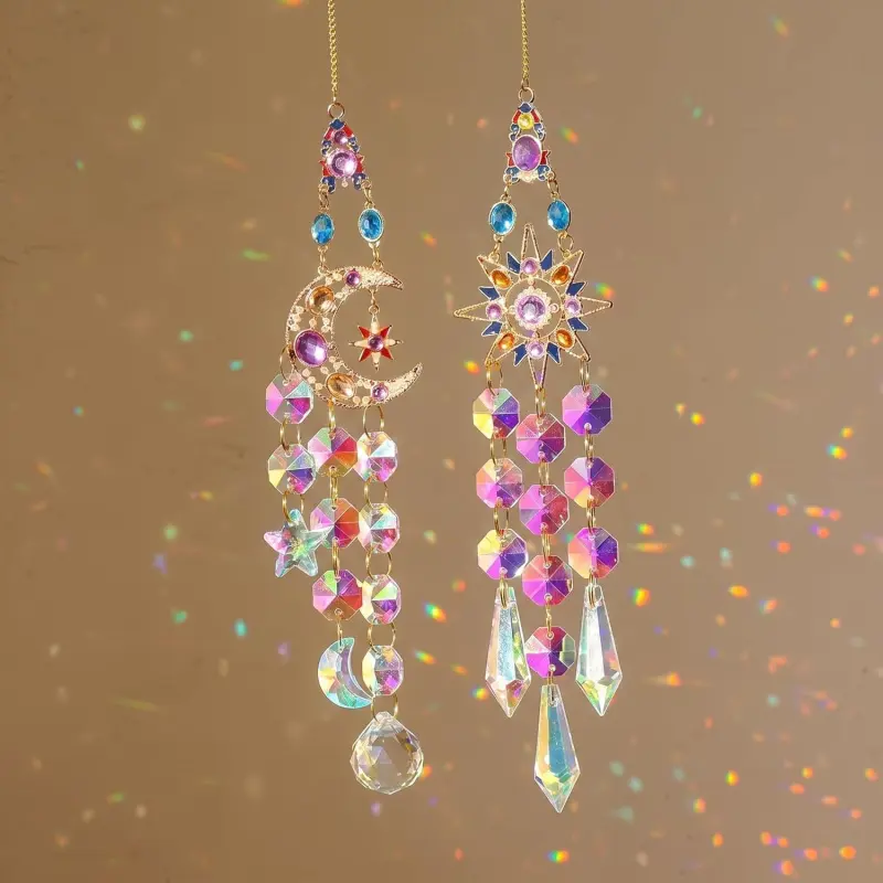 2-Pack Colorful Crystal Hanging Decor, Rainbow Prism Effect, Window Hanging Ornament, Home and Garden Decoration, Rainbow Maker Pendant