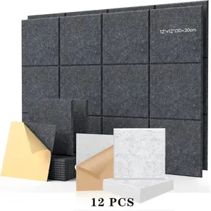 12-Piece Self-Adhesive Soundproof Panels, 12x12x0.4 Inch High-Density Polyester Foam, Wall Insulation for Home Office Studio