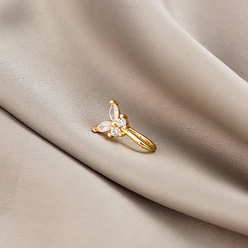 New star-shaped nose ring, simple U-shaped copper micro-inlaid non-piercing nose stud, trendy accessory