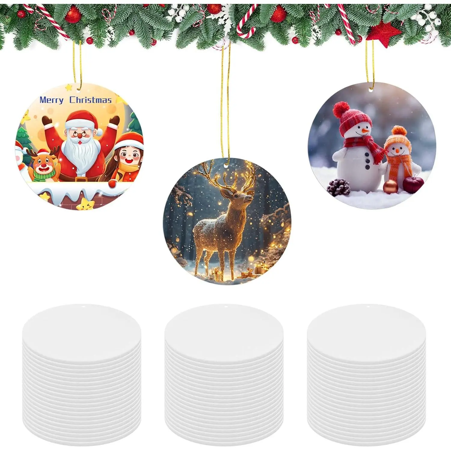 24 count Sublimation Ornament Blanks,Felt Christmas Ornaments,Sublimation Christmas Ornament Blanks for Christmas Tree Decor Blank Ornaments (Round 3.5 inch)