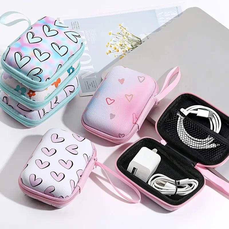 Data cable and charger storage bag for earphone storage box, anti-drop zipper bag, creative painted design