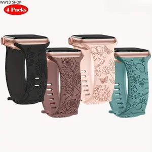 4 Pack Floral Silicone Watch Bands for 38-49mm Smartwatches, Lightweight Sport Straps for Series 1-11 SE Ultra and Daily Wear