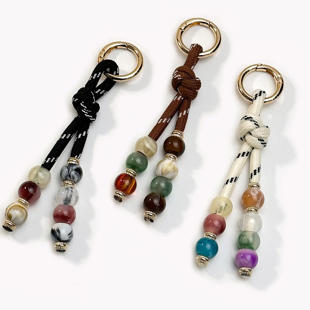 Retro Braided Paracord Keychain, Handmade Pendant with Stone Bead, Luxury Car Keyring and Bag Charm for Backpack or Purse, Nylon Cord, Round Key Ring, All Seasons, Unisex, Round Ring, Stone Beads, Backpacks For School