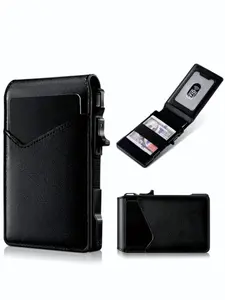 Men's Slim Wallet with Auto-Release Rfid Card Holder, Portable Aluminum Alloy Credit Card Wallet, Cash Slot, Holds 12 Cards