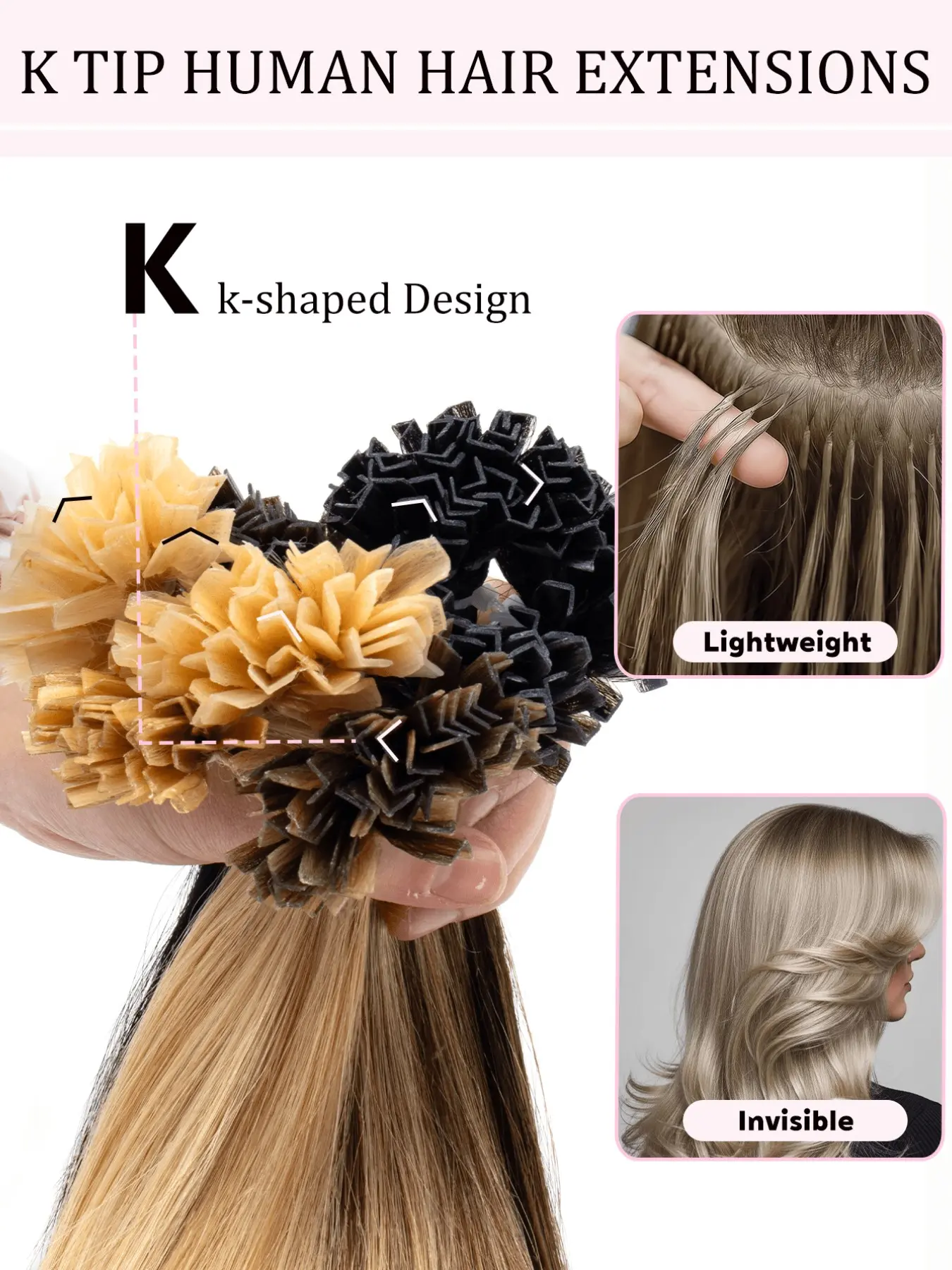 Remy Human Hair K‑Tip Keratin Pre‑Bonded Hair Extensions, Straight Hot Fusion Nail Tip Invisible Highlight Hairpiece 12‑22 Inch 50Pcs Natural Blending for Women Daily Party Wedding Holiday,Halloween, Thanksgiving Gatherings, Christmas Gifts