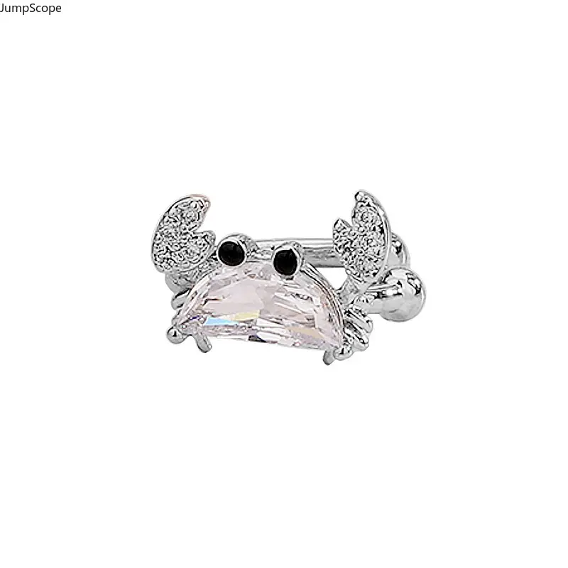 Crab Crystal Zircon Cartilage Ear Cuff No Piercing For Women, Cute Ocean Sea Animal Rhinestone Bug Ear Clip Unique Fun Non-Pierced Stackable Ear Jewelry Silver Tone Cross-Border Viral Accessories