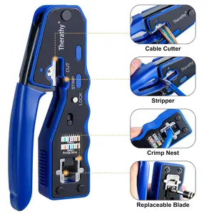RJ45 Crimp Tool Kit, Ethernet Crimping Tool Kit for Pass Through RJ45 Connectors, Ethernet Crimper with Cat 6 Connectors (Cat5 Cat5e Cat6 Crimping Tool Kit)