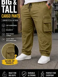 Men's Plus Size Casual Straight Leg Cargo Pants with Multiple Pockets, Comfortable & Durable for Daily Wear & Outdoor Activities