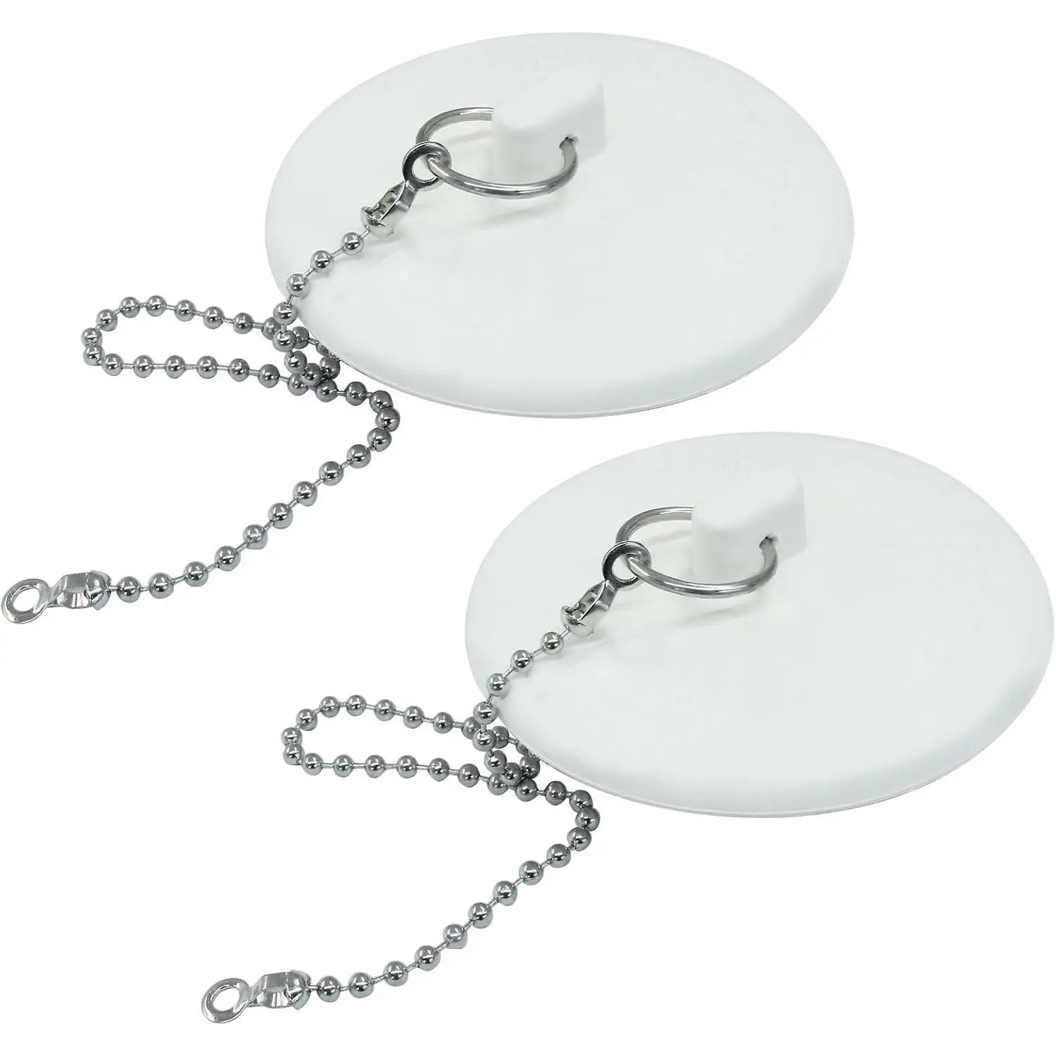 2 Pack Heavy Duty Drain Plugs, Rubber Tub Stopper | Fits 1.5" - 2" Kitchen Sinks, Stainless Steel Chain Included, Multi-Use Drain Seals, For Bathroom Tubs & Laundry Basins