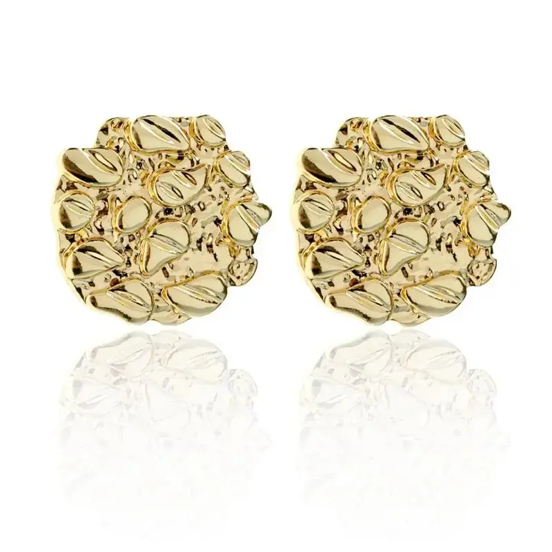 Gold Nugget Earrings for Men - 18k Gold Plated 925 Sterling Silver Stud Earrings - Cookie & Heart Stud Earrings