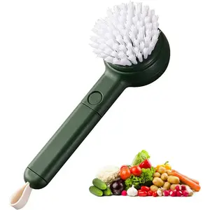 Vegetable Cleaner Brush Fruit Scrubber Brush Good Grip Long Handle Food Cleaning Brush Multifunctional Kitchen Gadgets with Peeler Veggie Wash Brush 2-in-1 (Green)