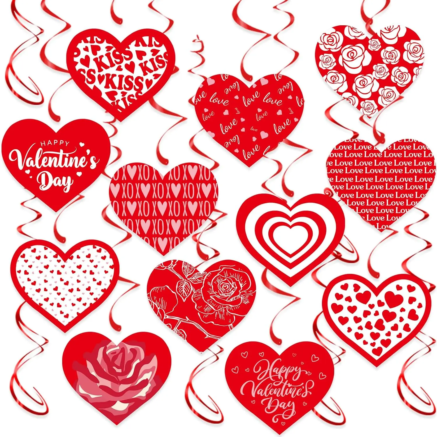 Valentine's Day  Swirls, 30 count Love Heart Swirls Ceiling Decorations for Happy Valentines Day Galentines Anniversary Party Supplies