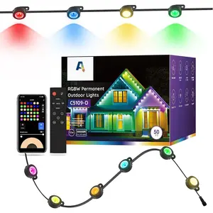 Permanent Outdoor Lights 50ft with 36 RGBW LEDs, DIY Scene Modes, LED Eaves Lights  with App Control, for Daily Holiday House Decorations, Voice/Remote Control, Black