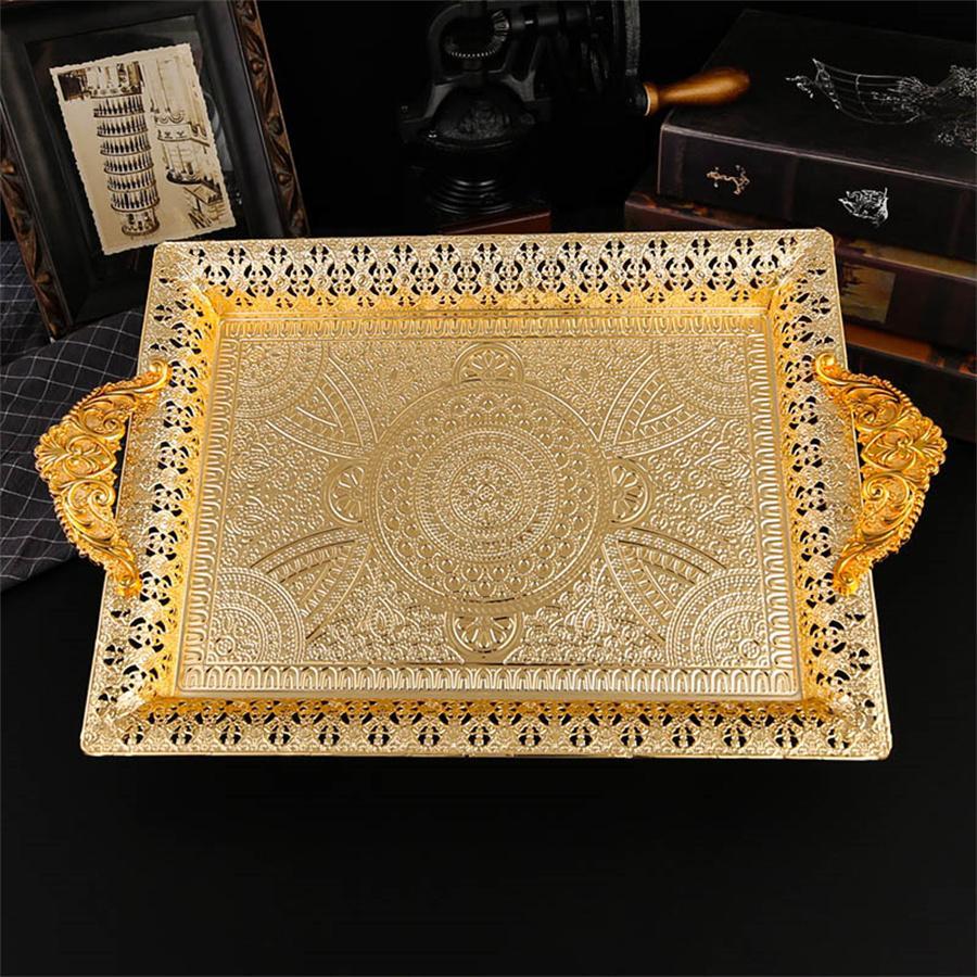 European Style Rectangular Serving Tray, Hollow Out Fruit Tray, Snack Tray, Dessert Tray, Desktop Decorative Tray for Home Living Room Coffee Shop, Plates
