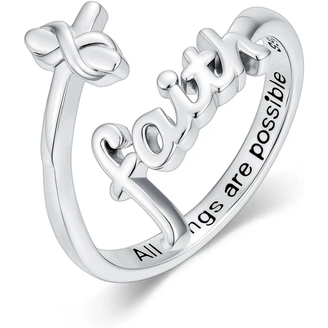 Cross Rings Faith Ring 925 Sterling Silver Adjustable Cross Wrap Ring Christian Fashion Band for Women Girlfriend Gift