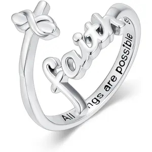 Cross Rings Faith Ring 925 Sterling Silver Adjustable Cross Wrap Ring Christian Fashion Band for Women Girlfriend Gift