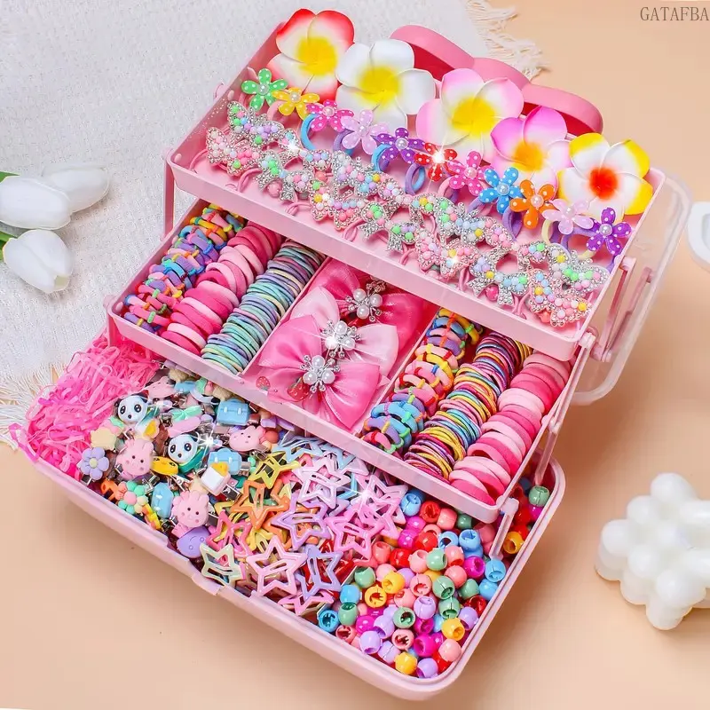 546Pcs Assorted Hair Accessories Set Without Box, Mixed Bows, Hair Clips and Elastic Hair Ties for Girls Daily Styling