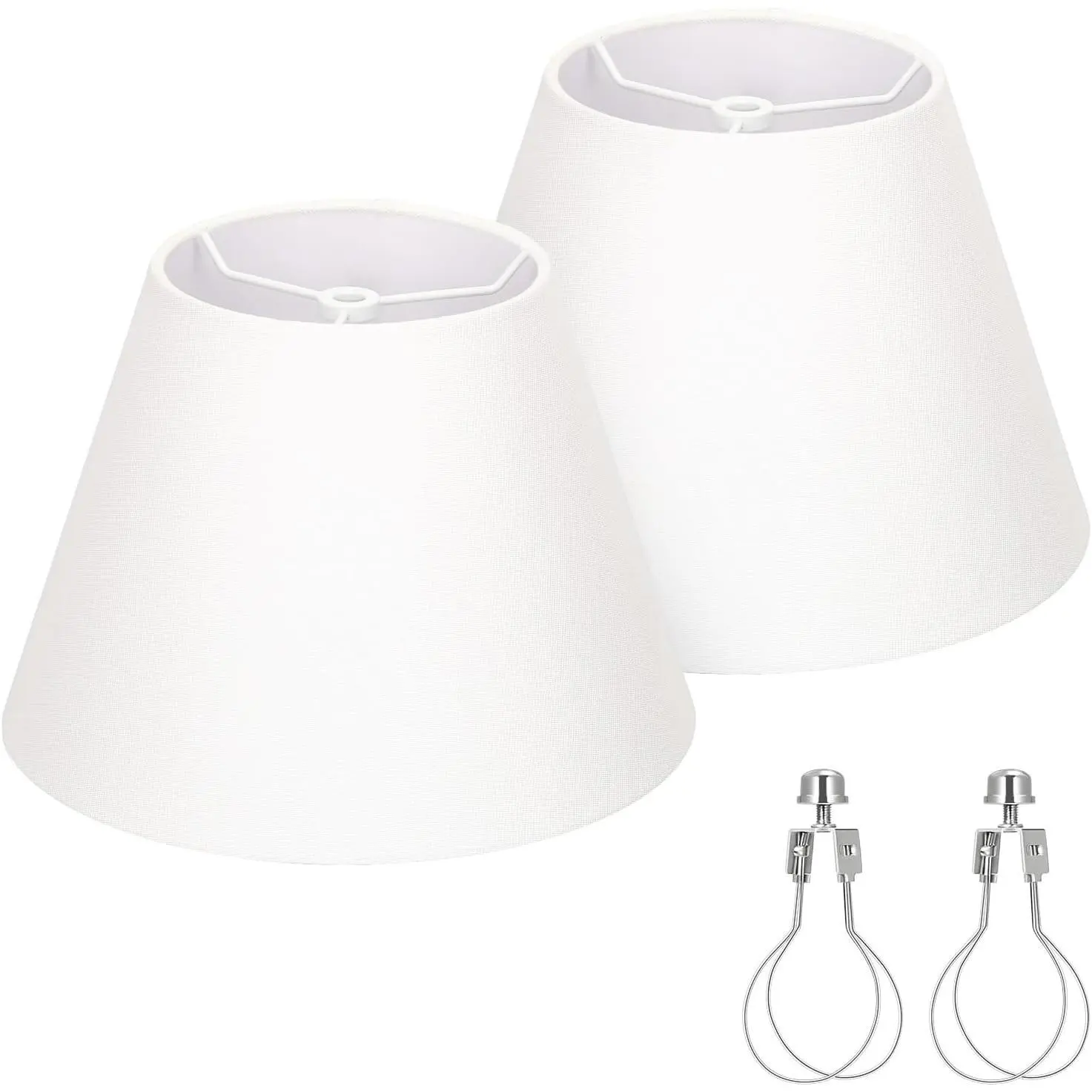 Set of 2 Small White Fabric Lamp Shades, 5.5" Top x 10" Bottom x 6.6" High, Replacement Lampshade for Table Lamps Bedside Lamps Wall Sconces, Spider & Clip on Adapters Included