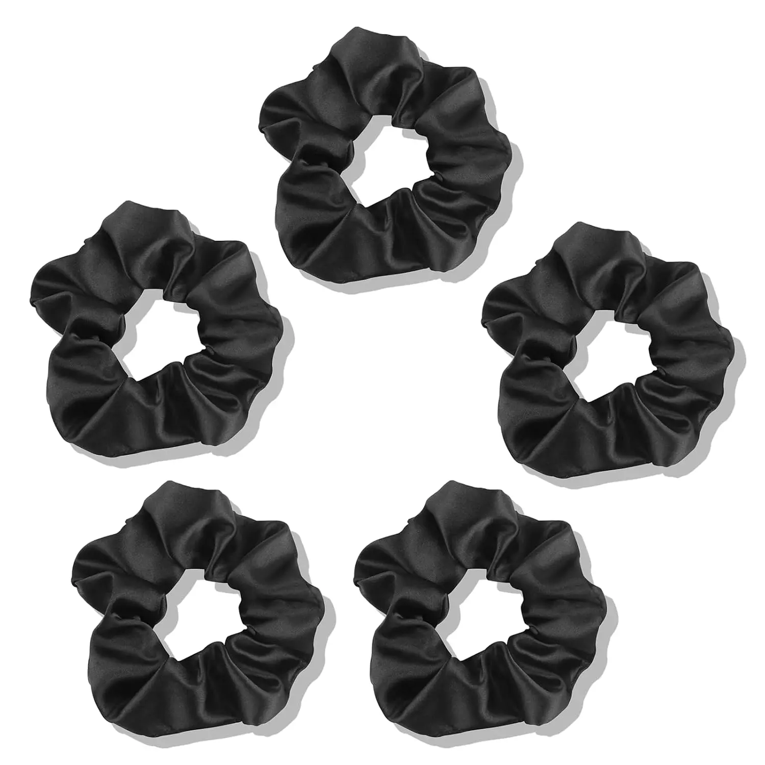 Satin Scrunchies for Women, 5 count Black Silky Hair Ties for Hair Sleep - No Crease Hair Ties - Frizz-Free, Gentle Elastic Hair Bands for Thick & Thin Hair