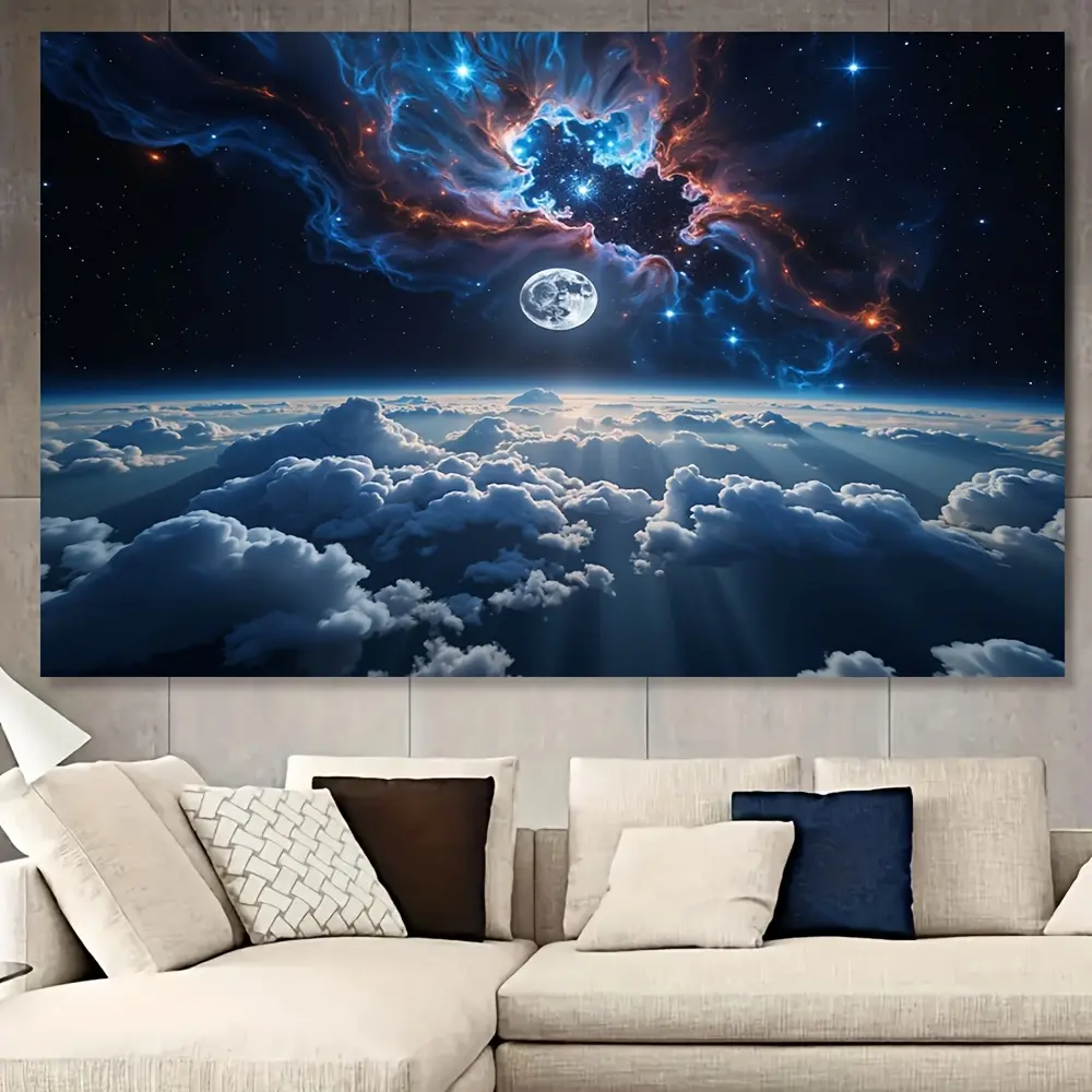 Space View From Earth Wall Tapestry - Vibrant Cosmic Nebula & Planet Design,Polyester Material, Perfect for Living Room, Bedroom, Office Decor - Indoor & Outdoor Backdrop Banner, Moon Decor